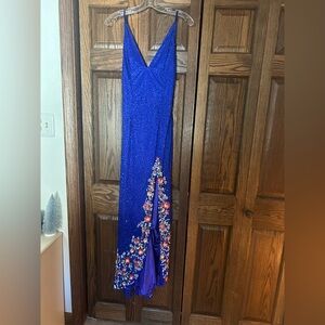 Elegant Blue Floral Evening Gown